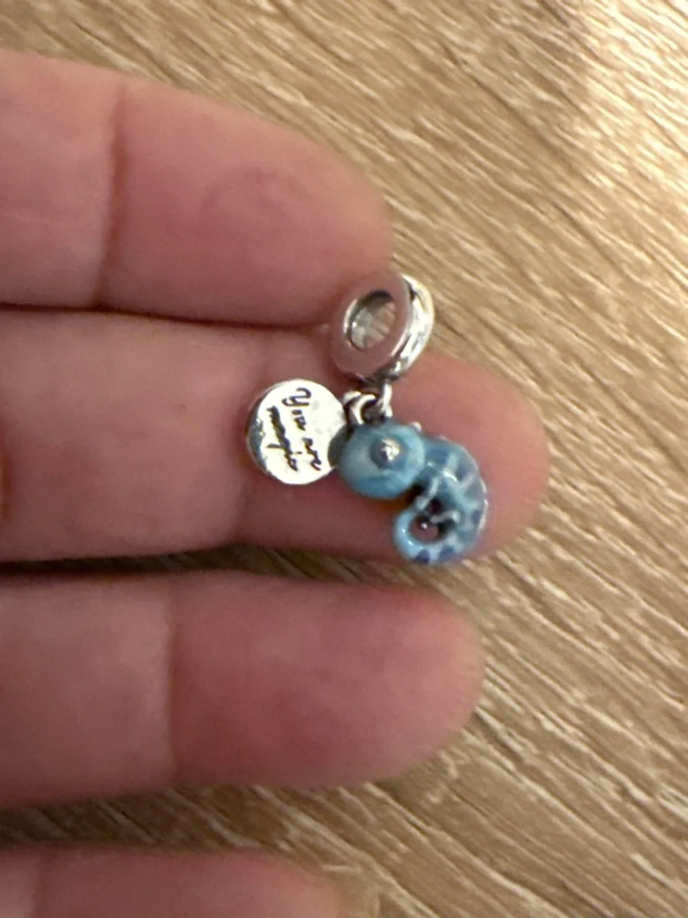 Pandora Light Blue Enamel Chameleon Charm with Logo Disc - Picture 2 of 5